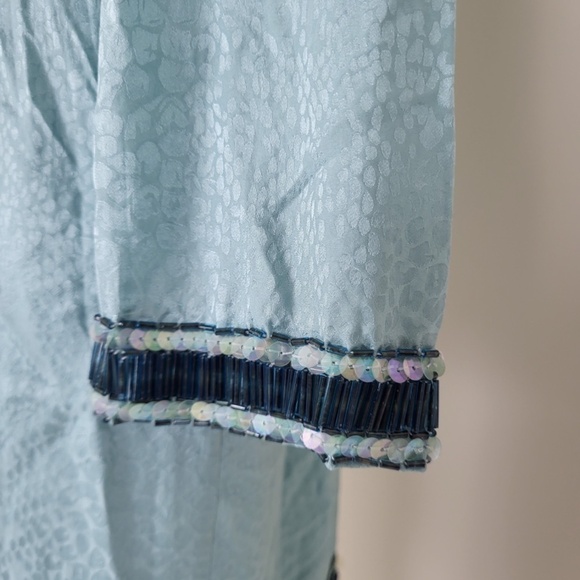 *Free With Purchase* 80’s D'ore shift dress midi turquoise beaded sequins - Picture 3 of 12